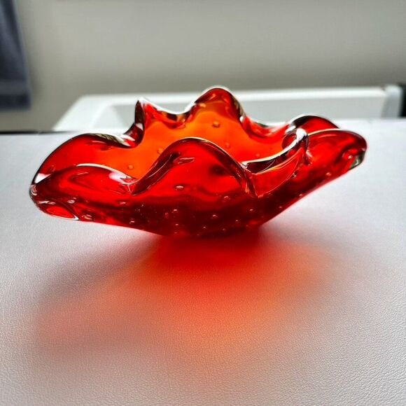 Vintage Mid Century Orange Glass Bowl trinket Dish - Picture 8 of 11